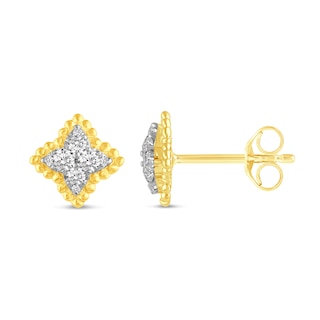 0.23 CT. T.W. Diamond Bead Edge Flower Stud Earrings in 14K Gold