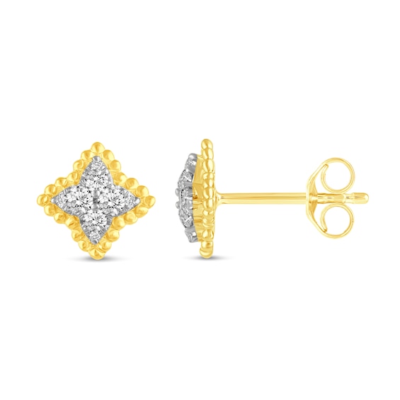 0.23 CT. T.W. Diamond Bead Edge Flower Stud Earrings in 14K Gold