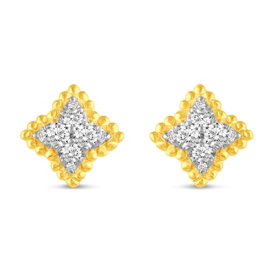 0.23 CT. T.W. Diamond Bead Edge Flower Stud Earrings in 14K Gold