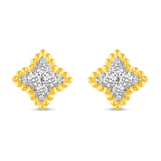 0.23 CT. T.W. Diamond Bead Edge Flower Stud Earrings in 14K Gold