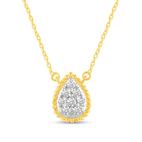 0.23 CT. T.W. Pear Multi-Diamond Teardrop Bead Edge Necklace in 14K Gold