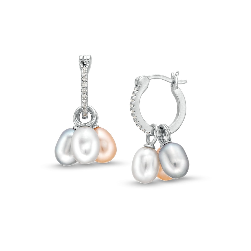 Baroque Multi-Colour Freshwater Cultured Pearl and 0.085 CT. T.W. Diamond Dangle Hoop Earrings in Sterling Silver|Peoples Jewellers