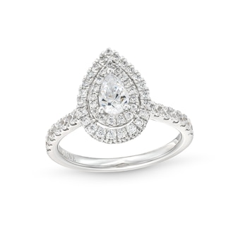 Vera Wang Love Collection Canadian Certified Pear-Shaped Centre Diamond CT. T.W. Engagement Ring in 14K White Gold