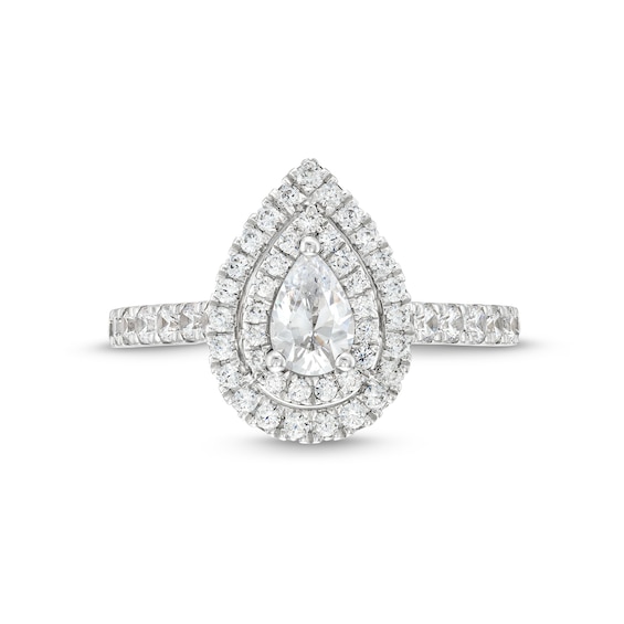 Vera Wang Love Collection Canadian Certified Pear-Shaped Centre Diamond CT. T.W. Engagement Ring in 14K White Gold