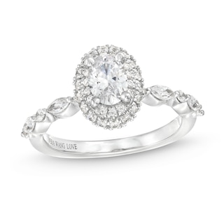 Vera Wang Love Collection Canadian Certified Oval Centre Diamond 0.95 CT. T.W. Frame Engagement Ring in 14K White Gold