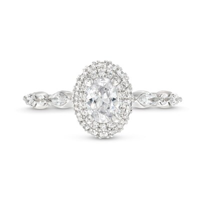 Vera Wang Love Collection Canadian Certified Oval Centre Diamond 0.95 CT. T.W. Frame Engagement Ring in 14K White Gold