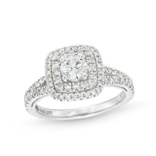 Vera Wang Love Collection Canadian Certified Centre Diamond 0.95 CT. T.W. Double Frame Engagement Ring in 14K White Gold