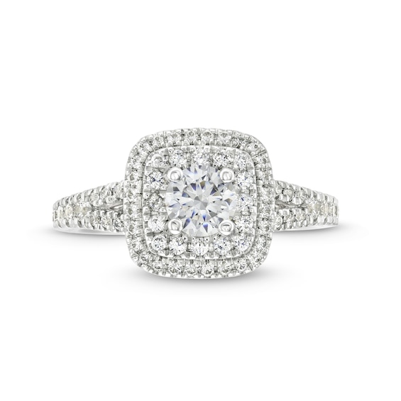 Vera Wang Love Collection Canadian Certified Centre Diamond 0.95 CT. T.W. Double Frame Engagement Ring in 14K White Gold