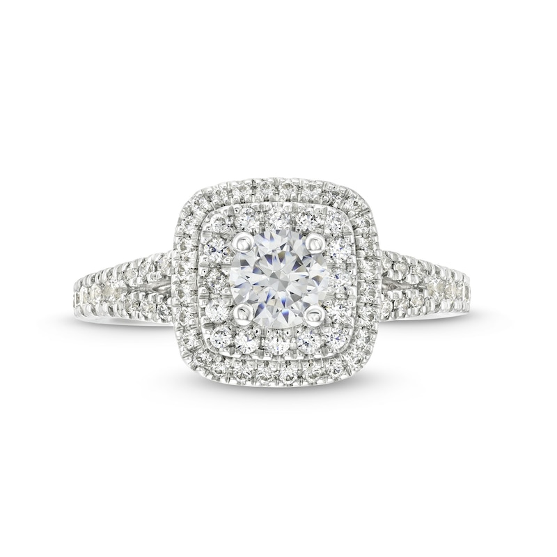 Vera Wang Love Collection Canadian Certified Centre Diamond 0.95 CT. T.W. Double Frame Engagement Ring in 14K White Gold|Peoples Jewellers