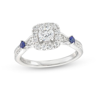 Vera Wang Love Collection Canadian Certified Centre Diamond 0.69 CT. T.W. and Sapphire Engagement Ring in 14K White Gold