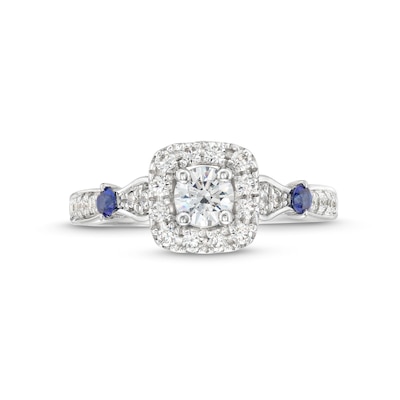 Vera Wang Love Collection Canadian Certified Centre Diamond 0.69 CT. T.W. and Sapphire Engagement Ring in 14K White Gold