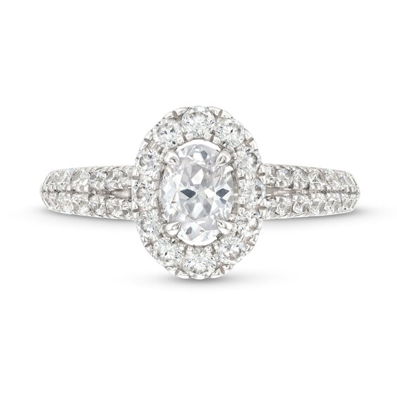 Vera Wang Love Collection Canadian Certified Oval Centre Diamond CT. T.W. Frame Engagement Ring in 14K White Gold