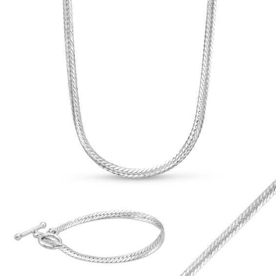 4.0mm Cuban Herringbone Chain Necklace and Bracelet Set in Solid Sterling Silver