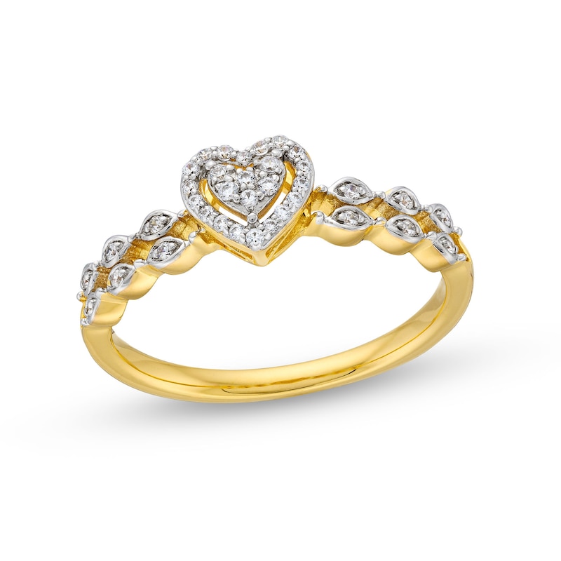 0.085 CT. T.W. Heart-Shaped Multi-Diamond Scallop Shank Promise Ring in Sterling Silver with 10K Gold Plate|Peoples Jewellers