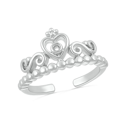 Heart Crown with Scrollwork Toe Ring in Sterling Silver