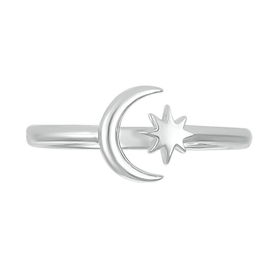 Crescent Moon and Star Wrap Toe Ring in Sterling Silver