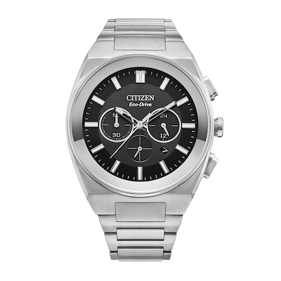 Men's Citizen Eco-Drive® Axiom Chronograph Silver-Tone Watch with Black Dial (Model: CA4580-50E)