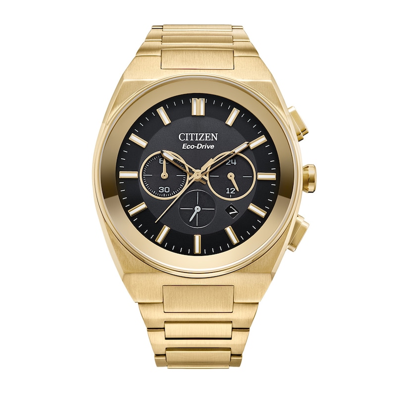 Men's Citizen Eco-Drive® Axiom Chronograph Gold-Tone Watch with Black Dial (Model: CA4582-54E)|Peoples Jewellers