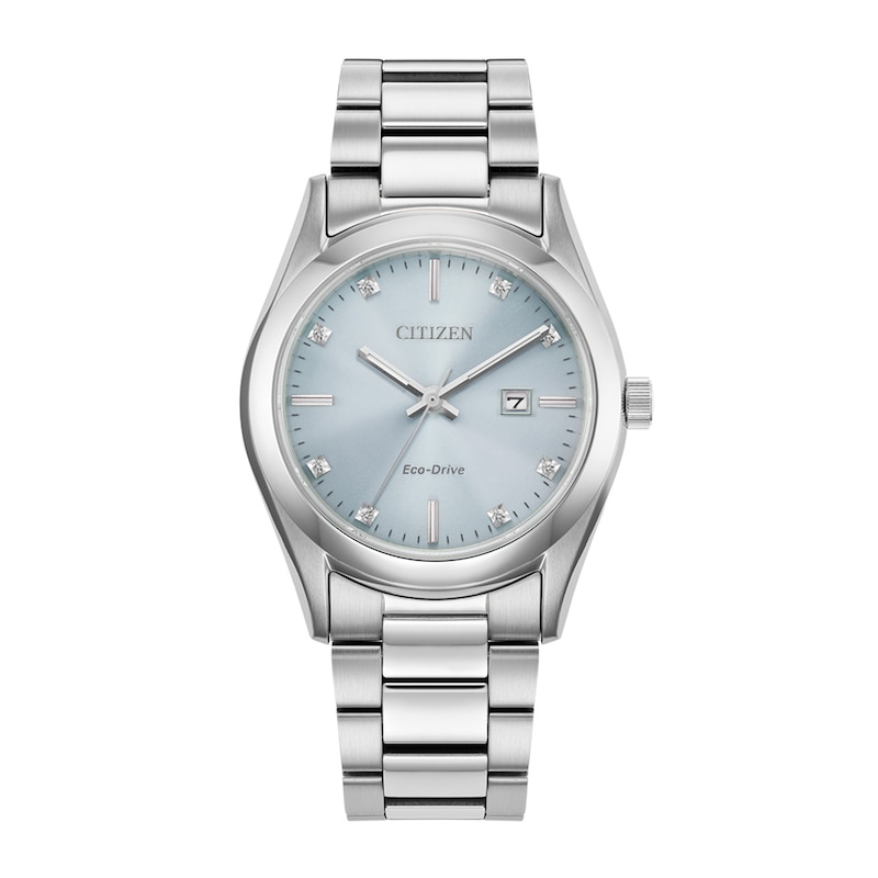 Ladies' Citizen Eco-Drive® Diamond Accent Silver-Tone Watch with Light Blue Dial (Model: EW2700-54L)|Peoples Jewellers