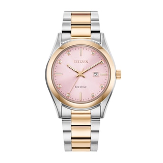 Ladies' Citizen Eco-Drive® Diamond Accent Rose Two-Tone Watch with Pink Dial (Model: EW2706-58X)