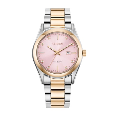 Ladies' Citizen Eco-Drive® Diamond Accent Rose Two-Tone Watch with Pink Dial (Model: EW2706-58X)