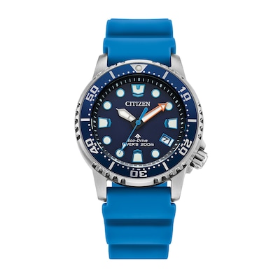 Ladies' Citizen Eco-Drive® Promaster Dive Blue Rubber Strap Watch with Dark Blue Dial (Model: EO2028-06L)