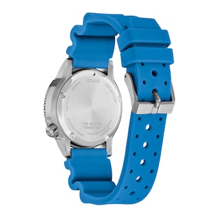 Ladies' Citizen Eco-Drive® Promaster Dive Blue Rubber Strap Watch with Dark Blue Dial (Model: EO2028-06L)