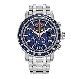 Men's Citizen Eco-Drive® Brycen Chronograph Silver-Tone Watch with Blue Dial (Model: CA0850-59L)