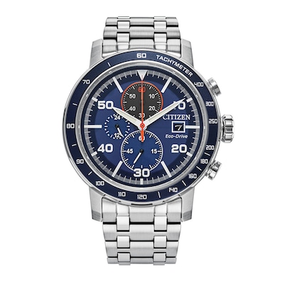 Men's Citizen Eco-Drive® Brycen Chronograph Silver-Tone Watch with Blue Dial (Model: CA0850-59L)