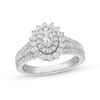 0.95 CT. T.W. Oval Diamond Shadow Frame Multi-Row Engagement Ring in 14K White Gold (I/I2)