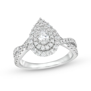 0.95 CT. T.W. Pear-Shaped Diamond Double Frame Split Shank Engagement Ring in 14K White Gold (I/I2)