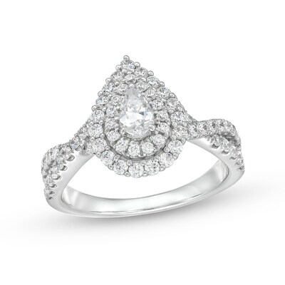 0.95 CT. T.W. Pear-Shaped Diamond Double Frame Split Shank Engagement Ring in 14K White Gold (I/I2)