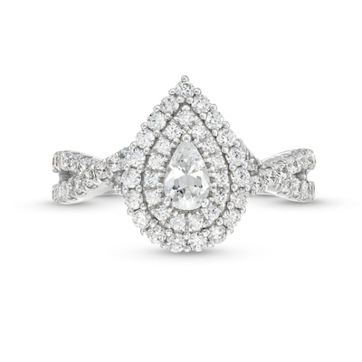 0.95 CT. T.W. Pear-Shaped Diamond Double Frame Split Shank Engagement Ring in 14K White Gold (I/I2)