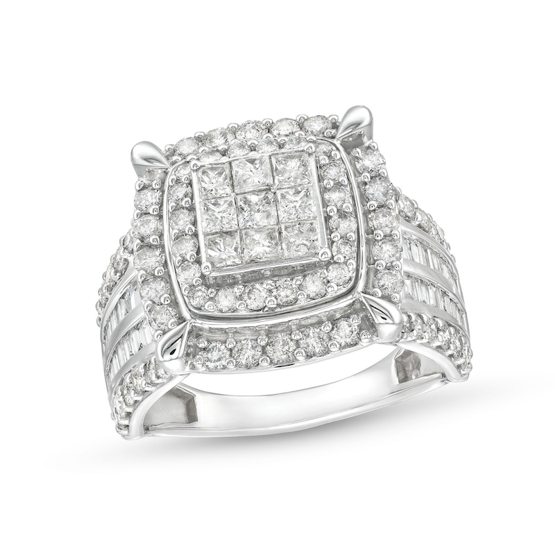 2.00 CT. T.W. Princess-Cut Multi-Diamond Cushion Frame Multi-Row Engagement Ring in 10K White Gold|Peoples Jewellers