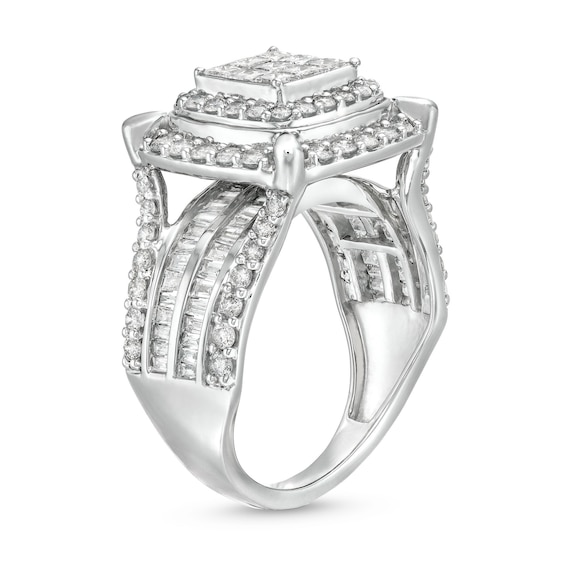 2.00 CT. T.W. Princess-Cut Multi-Diamond Cushion Frame Multi-Row Engagement Ring in 10K White Gold