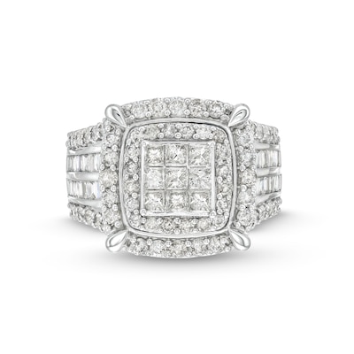 2.00 CT. T.W. Princess-Cut Multi-Diamond Cushion Frame Multi-Row Engagement Ring in 10K White Gold