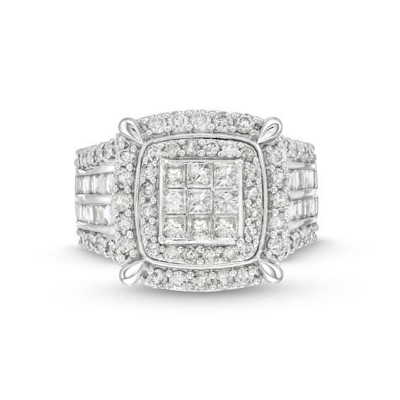 2.00 CT. T.W. Princess-Cut Multi-Diamond Cushion Frame Multi-Row Engagement Ring in 10K White Gold