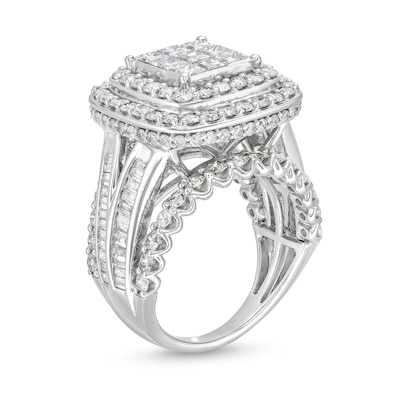 4.00 CT. T.W. Princess-Cut Multi-Diamond Cushion Frame Multi-Row Engagement Ring in 10K White Gold