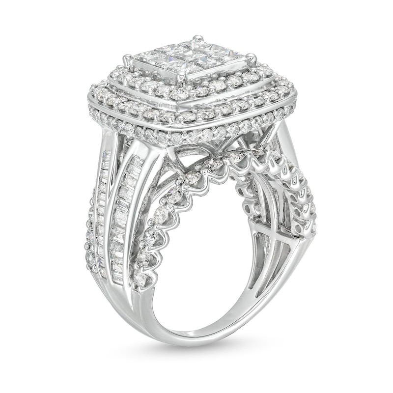4.00 CT. T.W. Princess-Cut Multi-Diamond Cushion Frame Multi-Row Engagement Ring in 10K White Gold|Peoples Jewellers