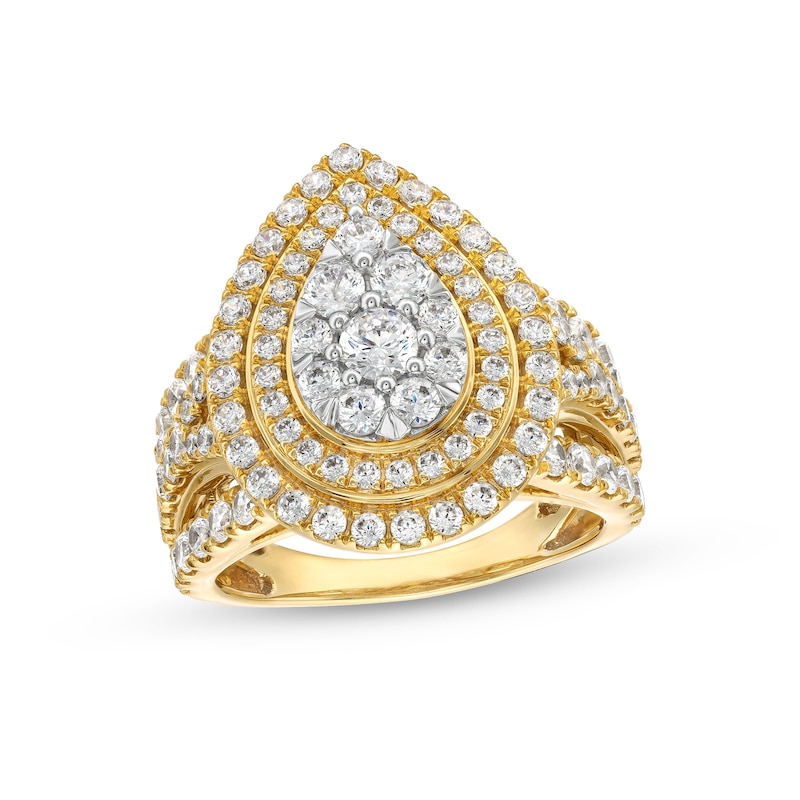 2.00 CT. T.W. Pear Multi-Diamond Teardrop Frame Multi-Row Engagement Ring in 10K Gold|Peoples Jewellers