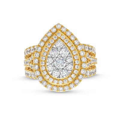 2.00 CT. T.W. Pear-Shaped Multi-Diamond Double Frame Multi-Row Engagement Ring in 10K Gold