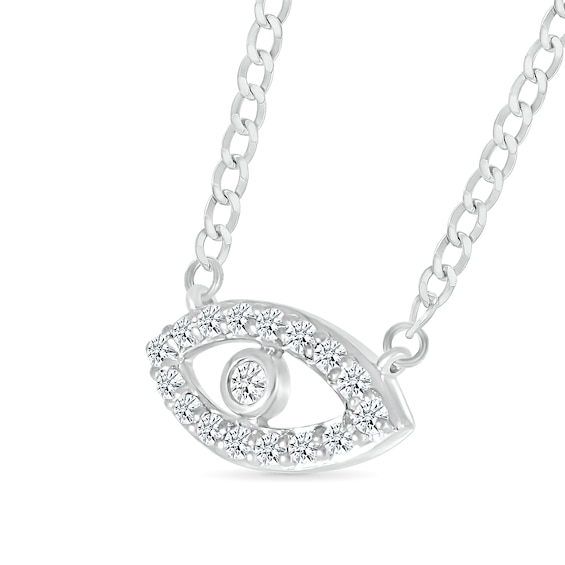 0.085 CT. T.W. Diamond Evil Eye Necklace in Sterling Silver - 20"