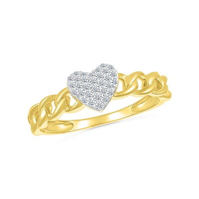 0.146 CT. T.W. Diamond Heart Curb Chain Shank Ring in Sterling Silver with 10K Gold Plate