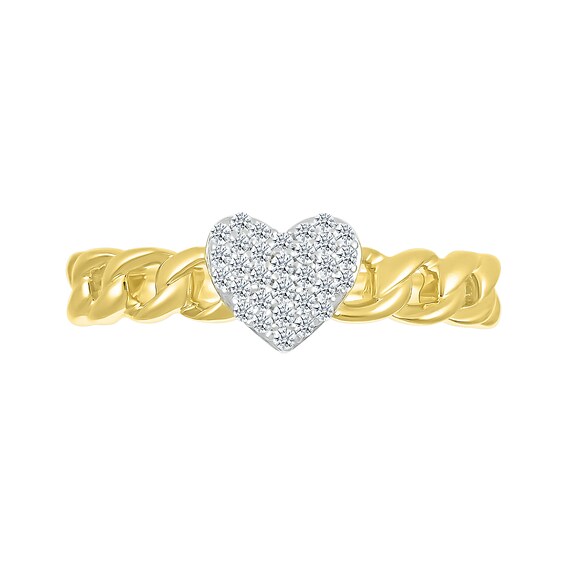 0.146 CT. T.W. Diamond Heart Curb Chain Shank Ring in Sterling Silver with 10K Gold Plate