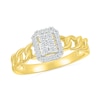 Thumbnail Image 0 of 0.18 CT. T.W. Emerald Multi-Diamond Frame Curb Chain Shank Ring in Sterling Silver with 10K Gold Plate
