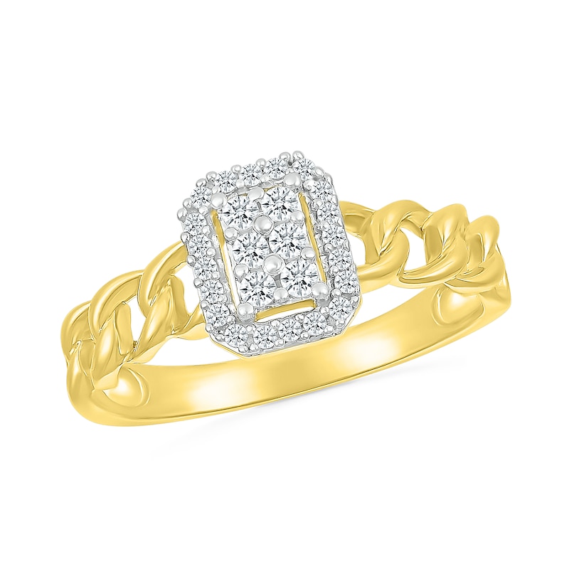 0.18 CT. T.W. Emerald Multi-Diamond Frame Curb Chain Shank Ring in Sterling Silver with 10K Gold Plate