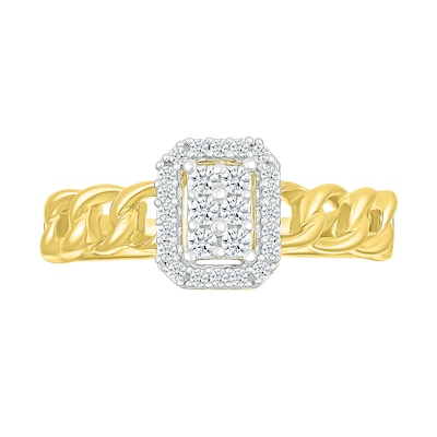 0.18 CT. T.W. Emerald Multi-Diamond Frame Curb Chain Shank Ring in Sterling Silver with 10K Gold Plate