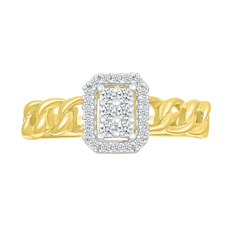 0.18 CT. T.W. Emerald Multi-Diamond Frame Curb Chain Shank Ring in Sterling Silver with 10K Gold Plate