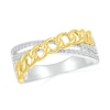 Thumbnail Image 0 of 0.147 CT. T.W. Diamond Curb Chain Overlay Criss-Cross Ring in Sterling Silver with 10K Gold Plate