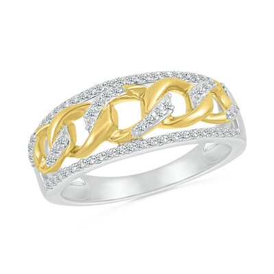 0.23 CT. T.W. Diamond Edge Curb Chain Ring in Sterling Silver with 10K Gold Plate